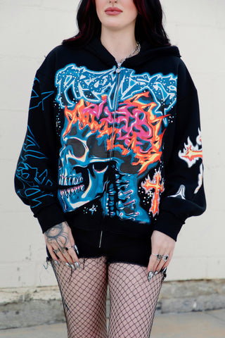 Numbskull Rhinestone Zip Hoodie Black