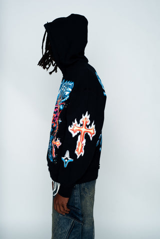 Numbskull Rhinestone Zip Hoodie Black