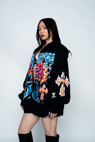 Numbskull Rhinestone Zip Hoodie Black