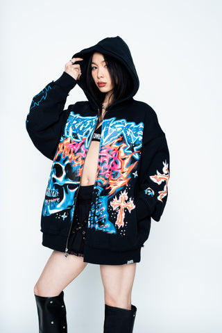 Numbskull Rhinestone Zip Hoodie Black