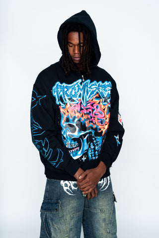 Numbskull Rhinestone Zip Hoodie Black