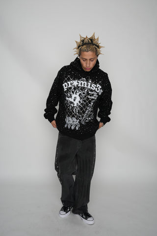 Pain and Pleasure Rhinestoned Hoodie Black