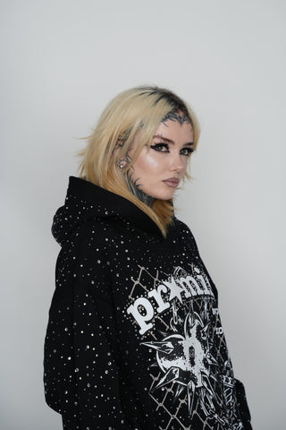 Pain and Pleasure Rhinestoned Hoodie Black