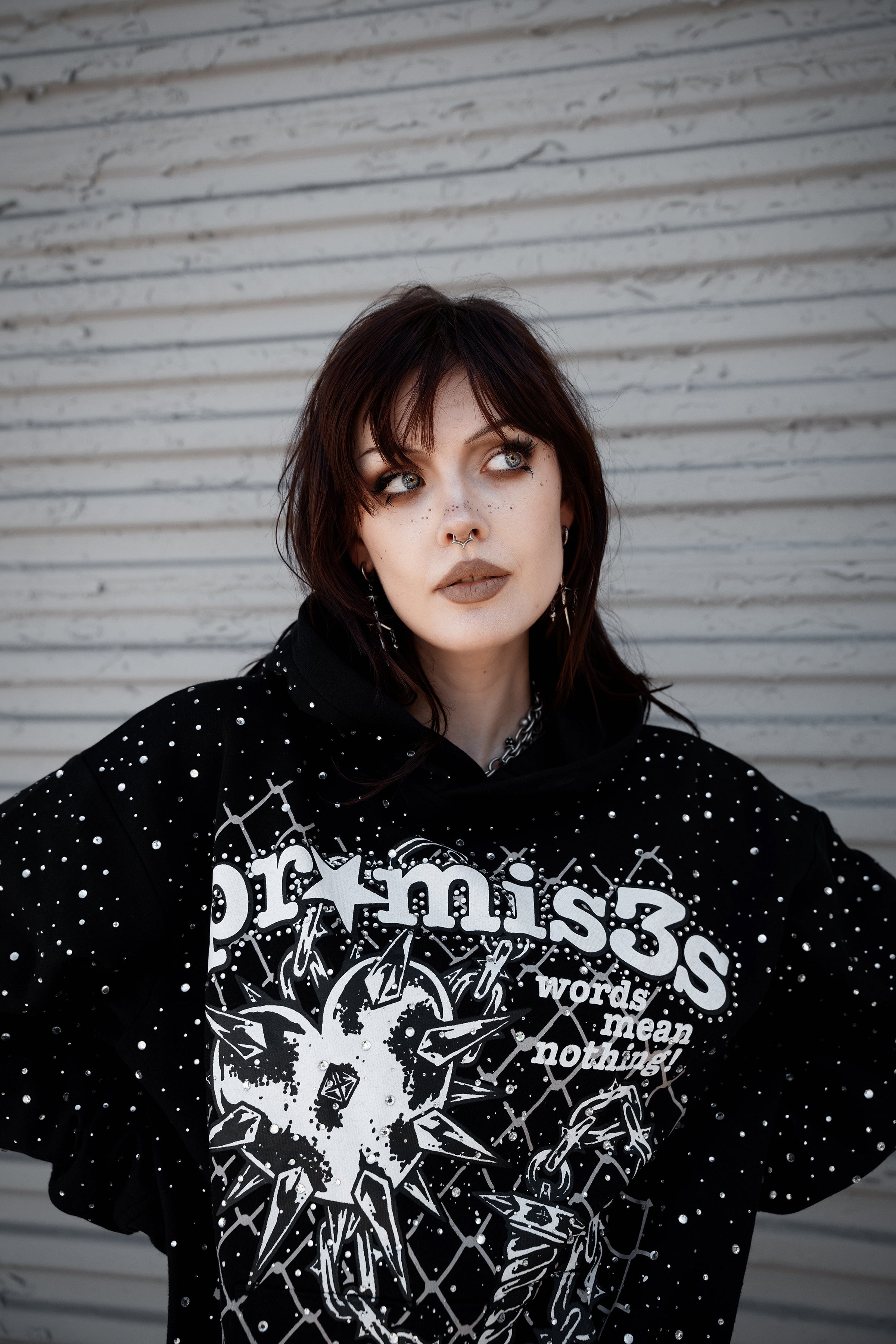 Pain and Pleasure Rhinestoned Hoodie Black