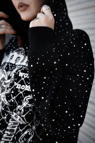 Pain and Pleasure Rhinestoned Hoodie Black