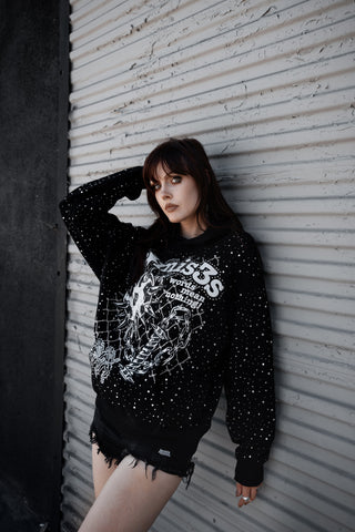Pain and Pleasure Rhinestoned Hoodie Black