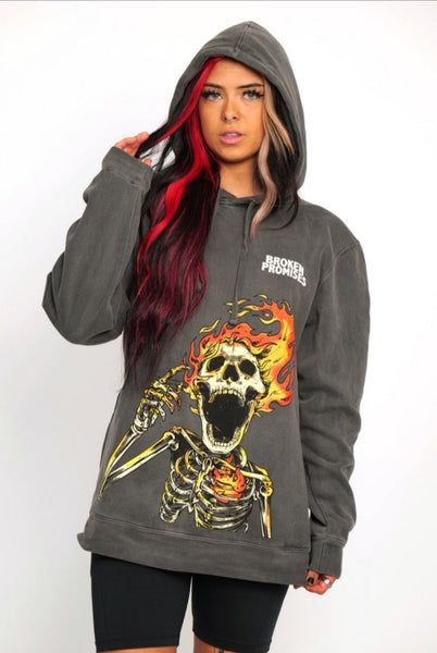 Pyromaniac Hoodie Pigment Dye Black – Broken Promises Co