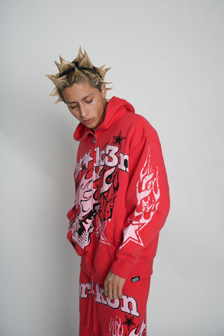 Shooting Star Bodybag Zip Hoodie Red