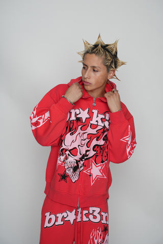 Shooting Star Bodybag Zip Hoodie Red