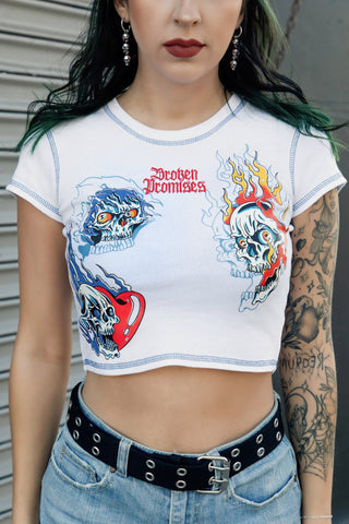 Skelephobia Rhinestoned Crop Tee