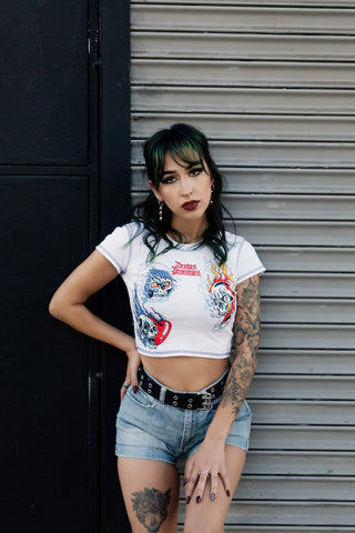 Skelephobia Rhinestoned Crop Tee