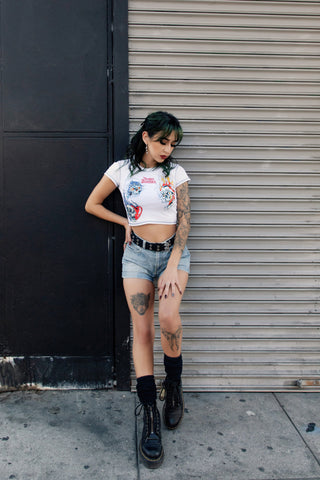 Skelephobia Rhinestoned Crop Tee