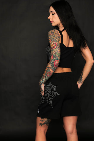 Stoned Web Rhinestone Black Short