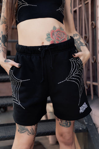 Stoned Web Rhinestone Black Short