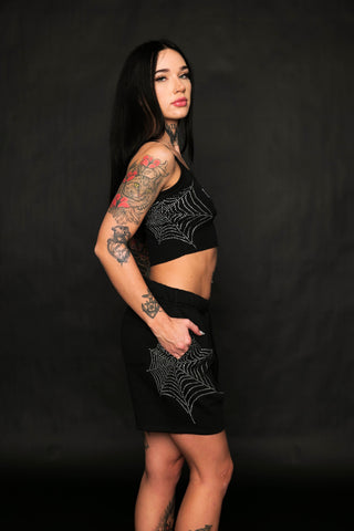 Stoned Web Rhinestone Black Short