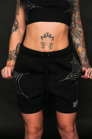 Stoned Web Rhinestone Black Short