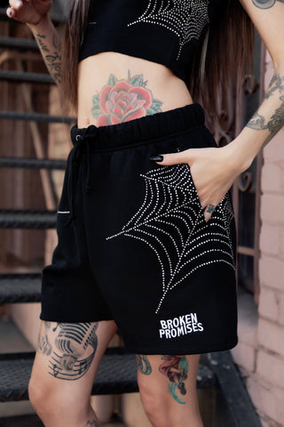 Stoned Web Rhinestone Black Short