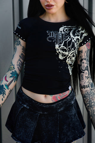 Storm of Chaos Rhinestoned Raglan Baby Tee