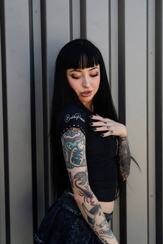 Storm of Chaos Rhinestoned Raglan Baby Tee