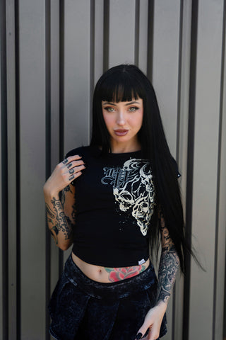 Storm of Chaos Rhinestoned Raglan Baby Tee