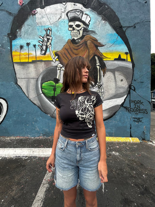 Storm of Chaos Rhinestoned Raglan Baby Tee