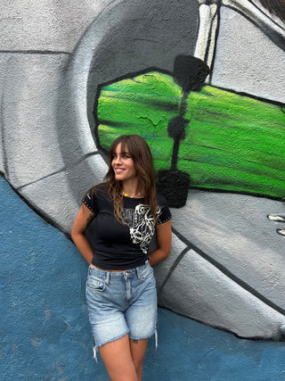 Storm of Chaos Rhinestoned Raglan Baby Tee