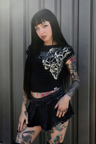 Storm of Chaos Rhinestoned Raglan Baby Tee