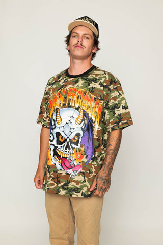 Tongue Ring Camo Tee with Rhinestones