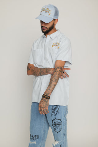 Twin Flame Pinstripe Button Up Work Shirt