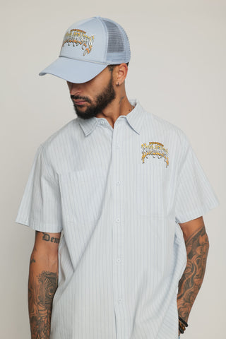 Twin Flame Pinstripe Button Up Work Shirt