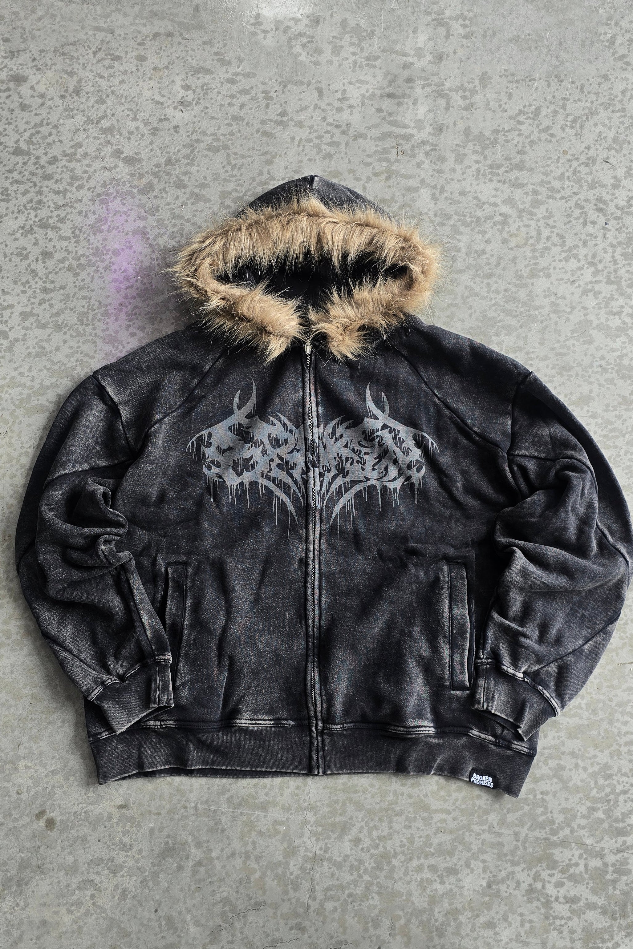 Unruly Fur Trim Washed Hoodie