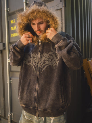 Unruly Fur Trim Washed Hoodie