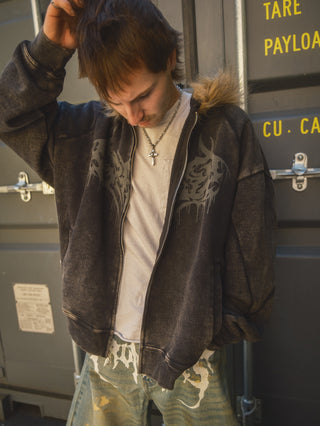 Unruly Fur Trim Washed Hoodie