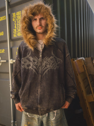 Unruly Fur Trim Washed Hoodie