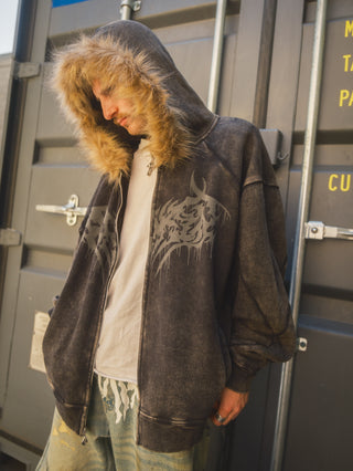 Unruly Fur Trim Washed Hoodie