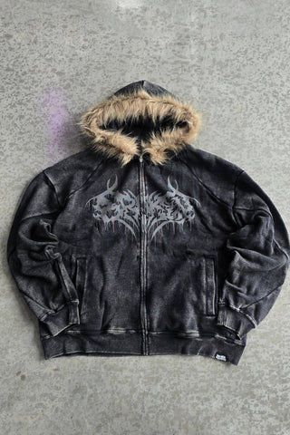 Unruly Fur Trim Washed Hoodie