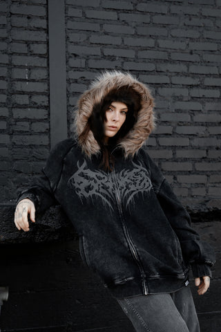 Unruly Fur Trim Washed Hoodie