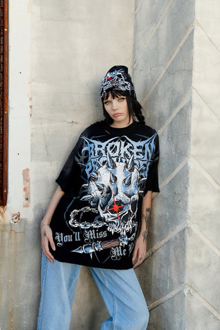 Bludgeon Rhinestoned Distressed Tee